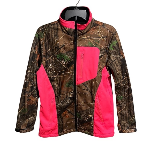 Womens Pink Camo Trail Crest Softshell Fleece Zip Up Jacket Size Medium - Picture 1 of 7